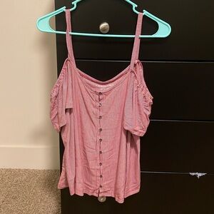 American Eagle red and white tank top with arm sleeves. Size medium